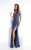 Lush by Jasz Couture - Beaded V-Neck Sheath Dress 1325 in Blue