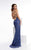 Lush by Jasz Couture - Beaded V-Neck Sheath Dress 1325 in Blue