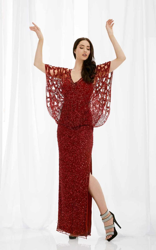 Lush by Jasz Couture - Embellished Batwing Gown 1340 in Red