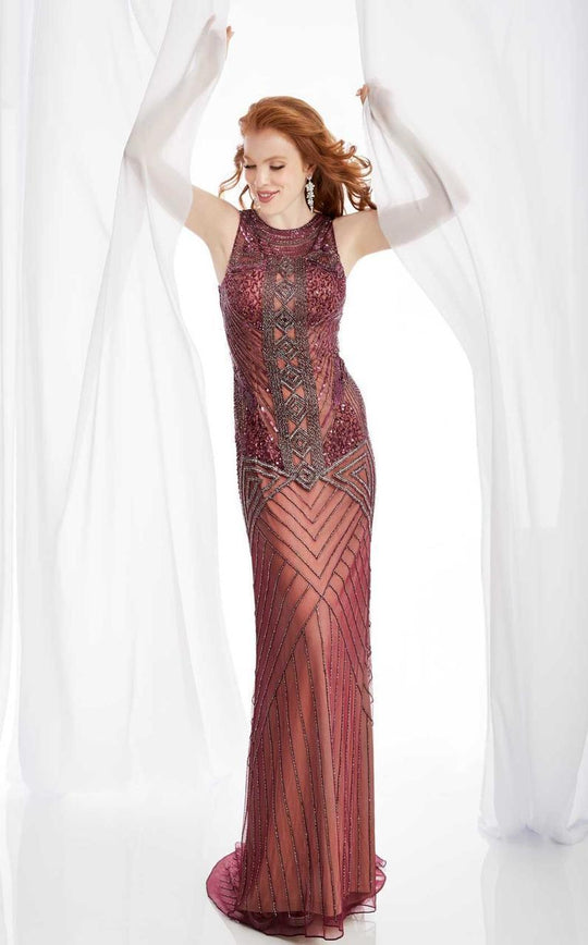 Lush by Jasz Couture - Embellished Jewel Neck Sheath Dress 1342 in Red