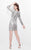 Primavera Couture - Sequin Adorned Jewel Long Sleeve Sheath Cocktail Dress 1659 in Neutral and Silver