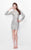 Primavera Couture - Sequin Adorned Jewel Long Sleeve Sheath Cocktail Dress 1659 in Neutral and Silver