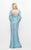 Primavera Couture - Quarter Length Sleeve Sequined Bateau Neck Sheath Dress 1683 in Blue