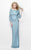 Primavera Couture - Quarter Length Sleeve Sequined Bateau Neck Sheath Dress 1683 in Blue