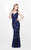 Primavera Couture - Sequined V-Neck Long Sheath Dress 1702 in Blue
