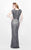 Primavera Couture - Beaded Cap Sleeve V-Neck Sheath Dress 1708 in Gray and Neutral