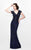 Primavera Couture - Bead Embellished Short Sleeve V-Neck Sheath Dress 1722 in Purple