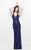 Primavera Couture - Baroque Sequined V-Neck Sheath Gown 1732 in Blue
