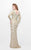 Primavera Couture - Long Sleeve Embellished Long Gown with Beaded Scallop Pattern 1738 in Gold and Neutral