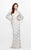 Primavera Couture - Long Sleeve Embellished Long Gown with Beaded Scallop Pattern 1738 in White