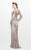 Primavera Couture - Sequined Long Sleeve V-Neck Long Sheath Gown 1740 in Neutral
