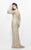 Primavera Couture - Regal Sequined Long Sleeves Bateau Sheath Gown 1747 in Neutral and Gold