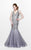 Primavera Couture - Charming Elaborate V-Neck Tulle Trumpet Gown 1748 in Silver