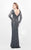 Primavera Couture - Spectacular Plunging V-Neck Long Sleeve Sheath Gown 1755 in Gray