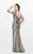 Primavera Couture - Spectacular Plunging V-Neck Long Sleeve Sheath Gown 1755 in Neutral