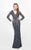 Primavera Couture - Spectacular Plunging V-Neck Long Sleeve Sheath Gown 1755 in Gray