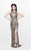 Primavera Couture - Floral Embellished Bateau Illusion Sheath Gown 1808 in Gold