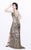 Primavera Couture - Floral Embellished Bateau Illusion Sheath Gown 1808 in Gold