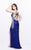Primavera Couture - Luminous Two-Tone Sequined V-Neck Sheath Gown 1819 in Blue