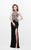 Primavera Couture - Sequined Halter Long Gown with Slit 1842 in Black and Pink