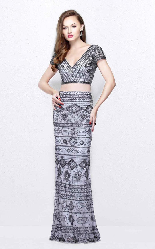 Primavera Couture - Two Piece V-Neck Long Dress 1864 in Gray