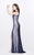 Primavera Couture - Long Sequined Dress with Slit and Sheer Panels 1876 in Blue