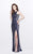 Primavera Couture - Long Sequined Dress with Slit and Sheer Panels 1876 in Blue