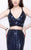 Primavera Couture - Two Piece V-Neck Metallic Long Dress 1892 in Blue