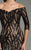 Feriani Couture Beaded Print Off Shoulder Cocktail Dress in Black and Neutral