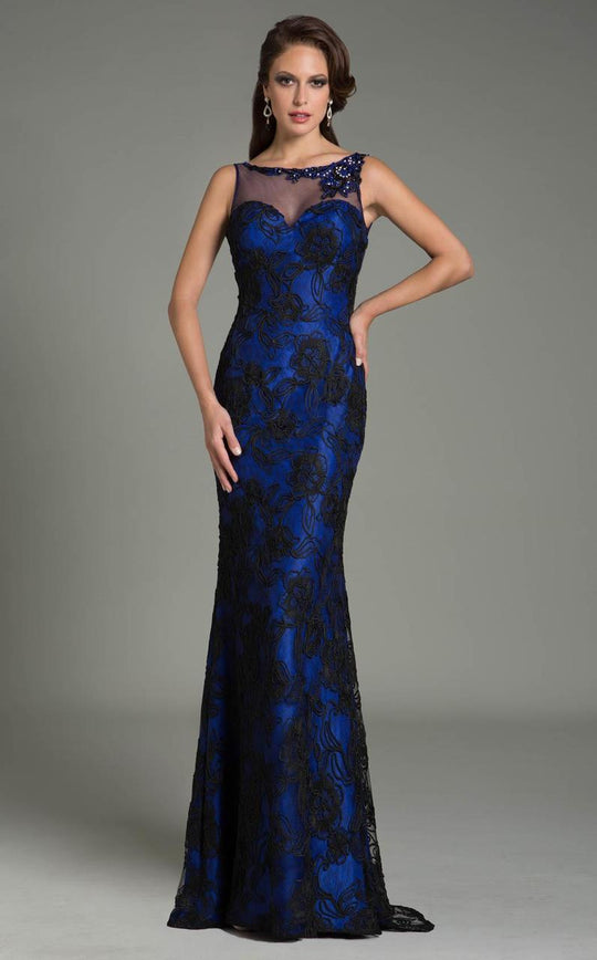 Feriani Couture - 18555 Embellished Illusion Bateau Dress In Black and Blue