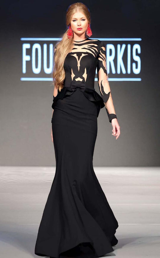 MNM Couture - Illusion Jewel Neck Mermaid Dress 2287A in Black