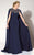 MNM Couture - Jeweled Trumpet Gown with Cape 10840W in Blue