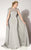 MNM Couture - Jeweled Trumpet Gown with Cape 10840W in Silver