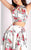 Clarisse - 3002 Two Piece Printed Mikado Dress in White and Print