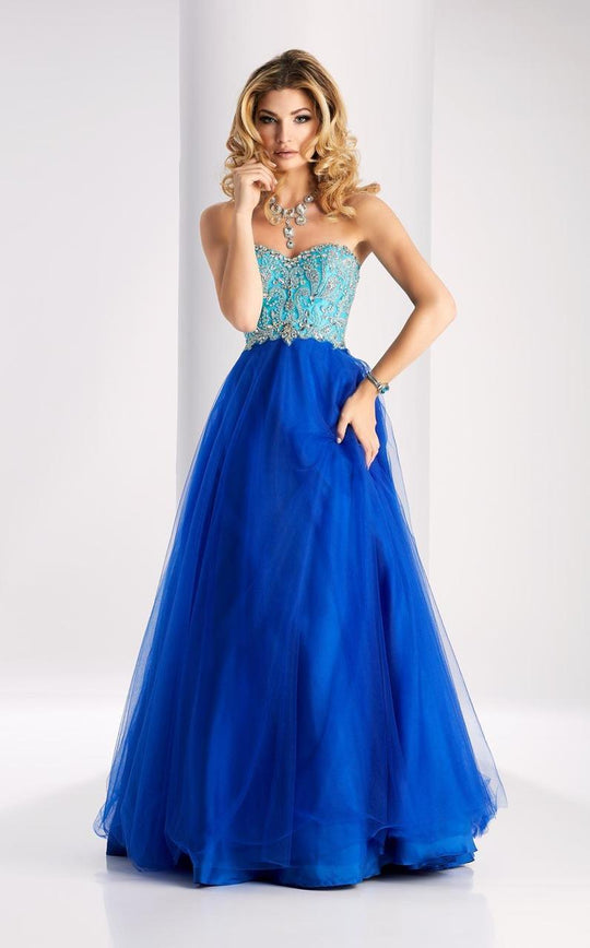 Clarisse - 3011 Beaded Sweetheart Ballgown in Green and Blue