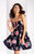 Clarisse - 3028 Floral Printed A-line Dress in Blue and Print