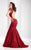 Clarisse - 3065 Sheer Cap Sleeves Applique Gown in Red