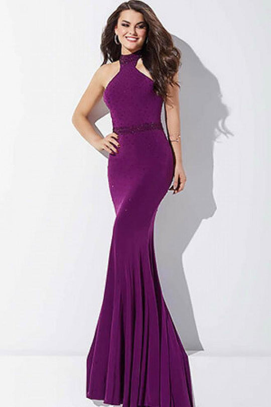 Fitted Halter Neck Jersey Prom Dress JVN33144