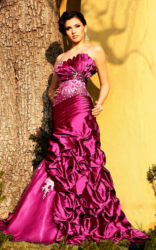 MNM Couture - 7491 Ruffled Sweetheart Mermaid Dress In Pink