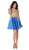 Poly USA - 7495 Lace Appliqued Bateau A-Line Cocktail Dress in Blue