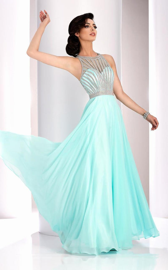 Clarisse - 3068 Radiating Stripe Illusion Gown| in Blue and Green