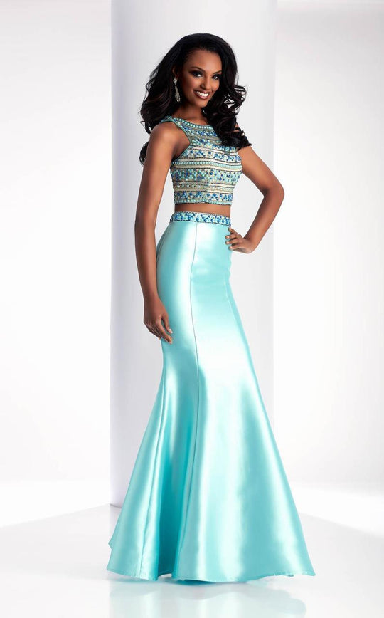 Clarisse - 3071 Beaded Bateau Mermaid Dress in Green