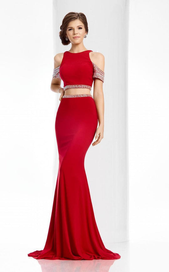 Clarisse - 3109 Two Piece Bejeweled Dress in Red