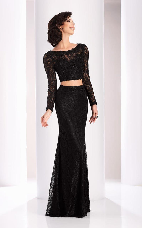 Clarisse - 3128 Two Piece Bateau Sheath Dress in Black