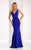 Clarisse - Deep V-neck Stretch Satin Sheath Gown 3153 in Blue