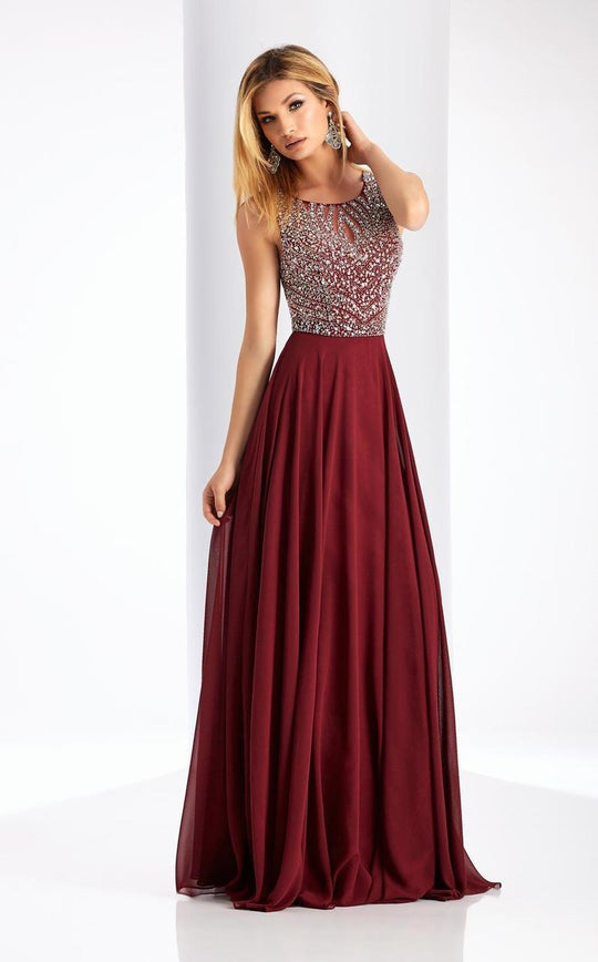 Clarisse - 3167 Embellished Jewel A-line Dress in Red