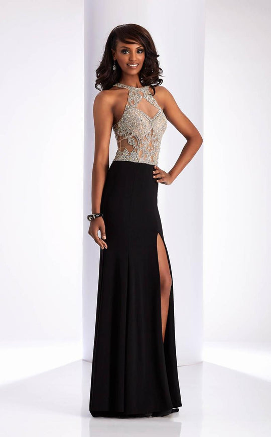Clarisse - 3184 Crystal Crusted Halter Gown in Black