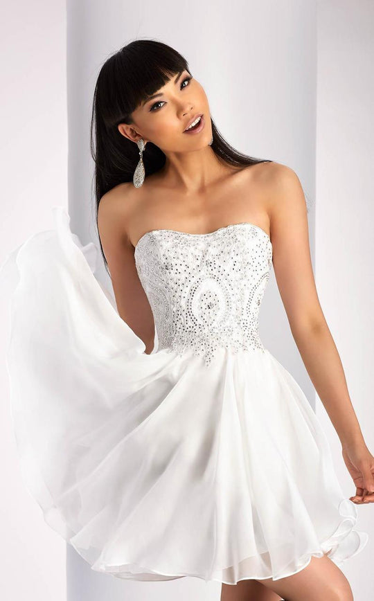 Clarisse - 3214 Strapless Sweetheart A-line Lace Dress in White