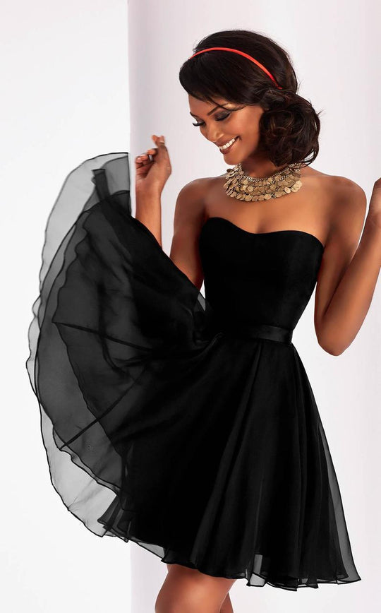 Clarisse - 3215 Strapless Chiffon A-line Dress in Black