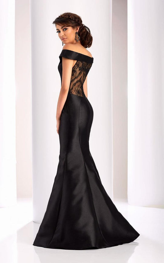 Clarisse - 4820 Off-Shoulder Mikado Mermaid Gown in Black